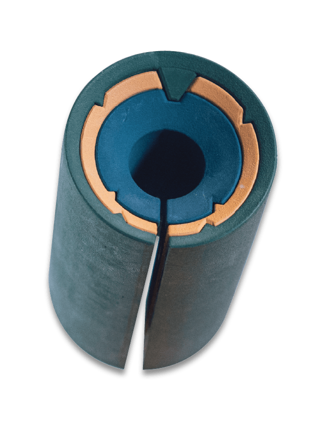 The Whole Tribus Trio Design showcased on a white background. Interior view of the Green, Yellow and Blue Fat Bar Accessory Pinch Grip.