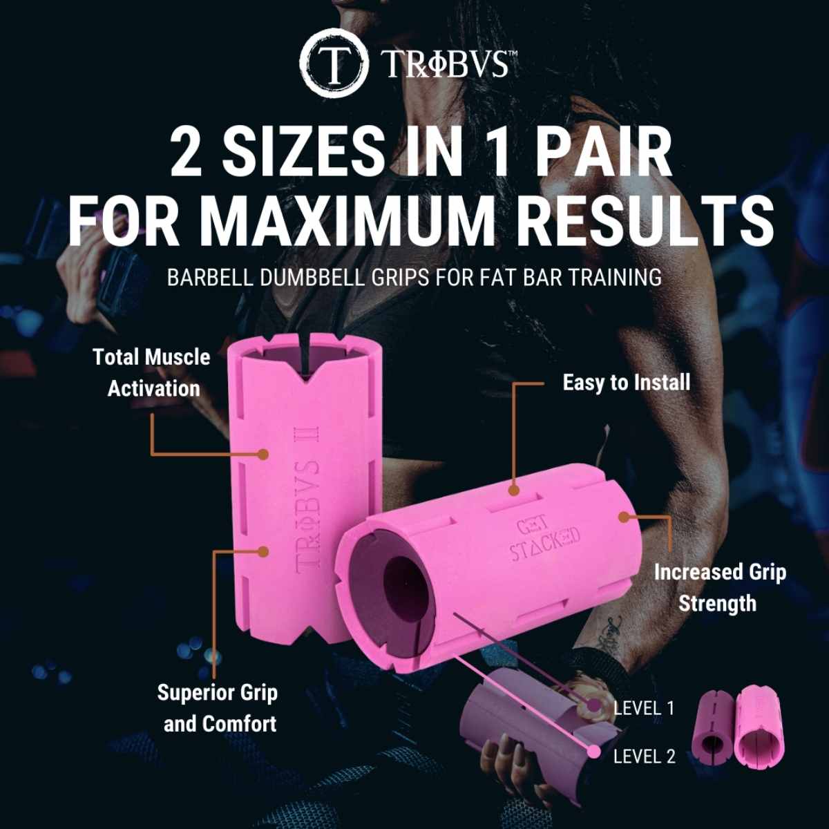 TRIBUS™ 2-IN-1 THICK GRIPS FOR BARBELLS DUMBBELLS